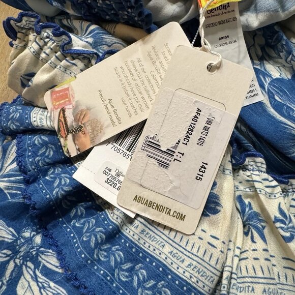 Women’s Agua Bendita Maona Mini Dress Large Halter Neck Stretch Smocked Waist - Picture 12 of 15